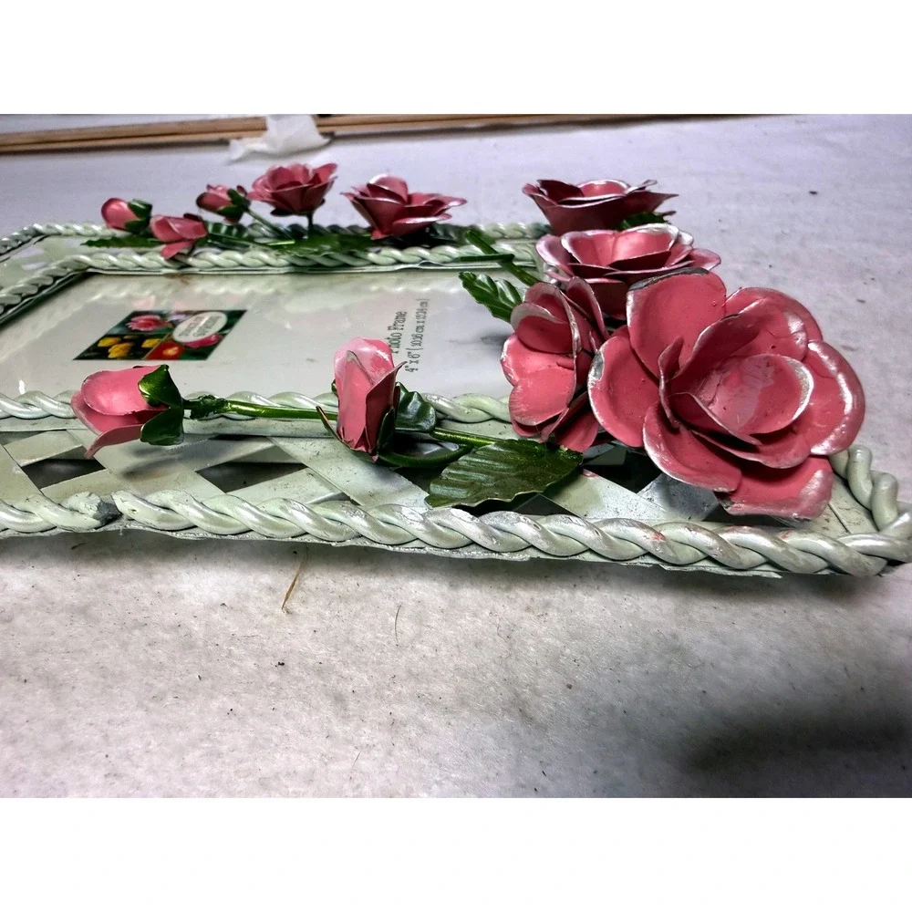 Vintage Pink Rose Metal Photo Frame Shabby Chic Decor